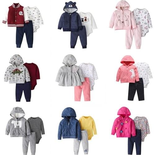 Kids Clothes Girls Boys Ooutfits Toddler Baby Girl Spring & Autumn COTTON Bodysuits Three Piece Set Boy Cartoon Coat 6-24M