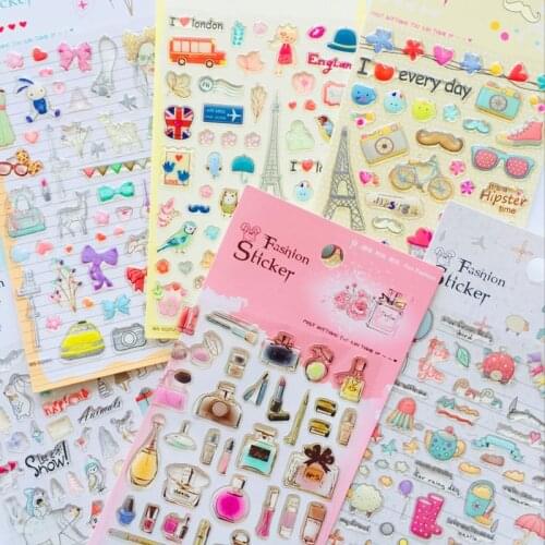 Korean Fashion Crystal Life 3D DIY Scrapbooking Diary Stationery Stickers School Office Supplies