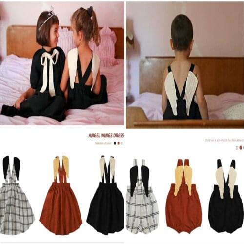 Baby girl and boys wing clothes summer new dress children sleeveless strap dress kids plaid jumpsuits toddler clothing wz116