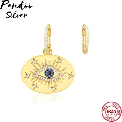 Pandoo Fashion Charm Sterling Silver Original 1:1 Copy,Asymmetric Pop Lucky Eye Earrings Luxury Jewelry Gift For Female