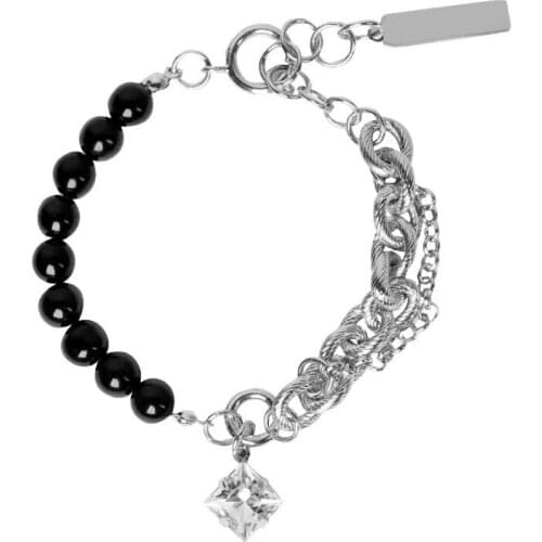 Fashion Square Rhinestone Pendant Splicing Chain Bracelet Charm Women Cool Black and White Hand Beaded Bracelet Women Jewelry
