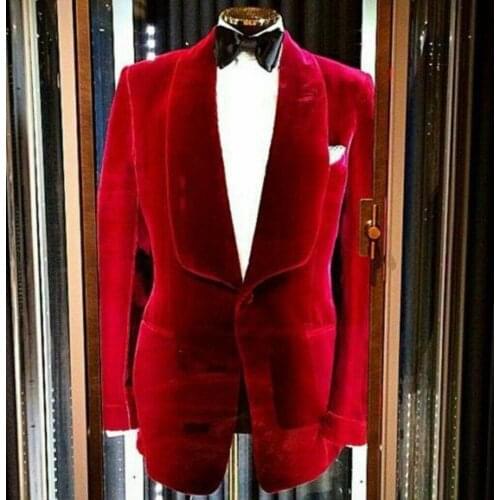 TPSAADE Velvet Men Jacket One Piece Groom Wedding Wear Shawl Lapel Best Man Wear Slim Fit Prom Party Blazer Long Jacket Only