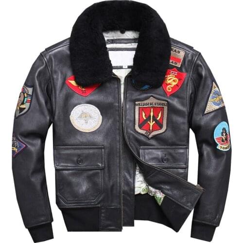 American Multi-Standard Air Pilot Suit Genuine Leather Jacket Mens Cowhide Wool Collar Winter Motorcycle Leather Jacket