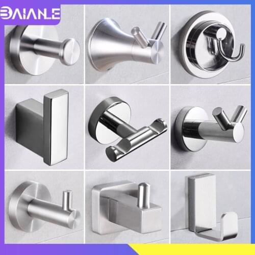 Robe Hooks Wall Mounted Coat Hooks Rack Brushed Stainless Steel Bathroom Hooks for Towels Key Bag Clothes Double Bathroom Hanger