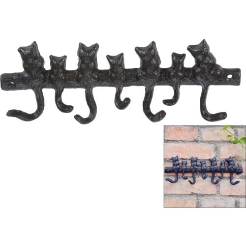 DRELD 7 Cats Cast Iron Wall Mounted Hanger Keys Holder with 7 Hooks Retro Key Hanger Coat Hat Racks Kitchen Bathroom Accessories