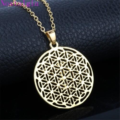 Nostalgia New Gold Color Flower Of Life Mandala Pendant Sacred Geometry Mens Long Chain Necklace Women Ancient Egyptian Jewelry