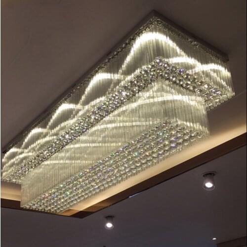 New design 2 layers crystal chandelier modern ceiling fixtures replaceble LED lamp lustres cristal hotel lobby long chandelier