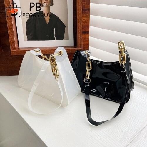 Popular Women PVC Transparent Armpit Bags Ladies Small Solid Color Underarm Hobos Bags Female Zipper Shoulder Bags