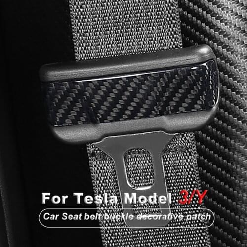2 Pcs/Set Real Carbon Fiber Driving Seat Belt Decorative Patch for Tesla Model 3 2017-2021 Model Y Car Stickers Accessories