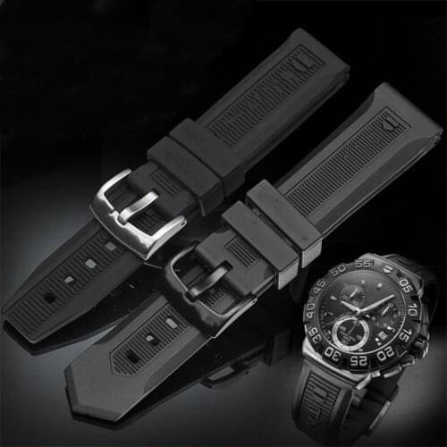 Durable Black Soft Silicone Rubber Watchband 22mm 20mm Pin Buckle Breathable Logo Strap Fit For TAG Heue Carrera Aquaracer Watch