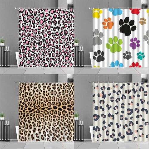Pink Brown Leopard Print Wild Animal Shower Curtain Cartoon Dog Paw Pattern Bath Curtains Child Room Decor Cloth Boy Girls Gifts