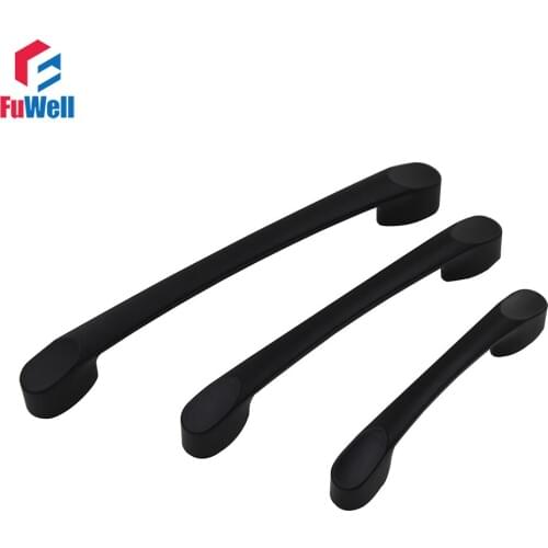 4pcs Furniture Handles Zinc Alloy Black Drawer Kitchen Cabinet Door Handle Grips 64mm/96mm/128mm Hole Pitch Handle Pulls