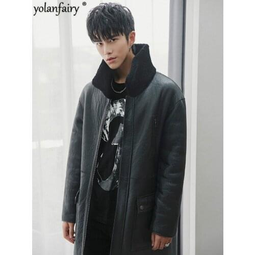 Real Fur Coat Men Long Winter Genuine Leather Jacket Men Sheep Shearling Natural Merino Wool Fur Coats Double-sided Wear 18281