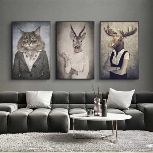 Nordic Vintage Art Animals in Human Clothes Canvas Art Posters And Prints Animals Canvas Paintings On The Wall Art Picture Decor