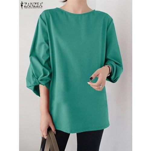 Stylish Puff Sleeve Tops Womens Solid Blouses ZANZEA 2021 Casual Basic Summer Tunic Female O Neck Blusas Chemise