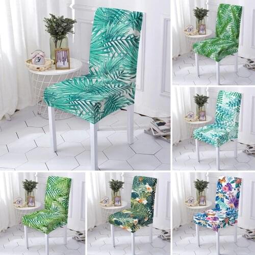 Tropical Leaves Chair Cover Spandex Elastic Chair Slipcover With Back Stretch Universal Seat Cover Housse De Chaise 1/2/4/6pcs