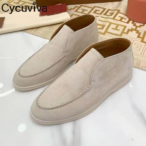 High Quality KidSuede Flat Casual Shoes Women High Top Slip On Loafers Mules Ladies Summer Walk Shoes Botas Mujer 2021