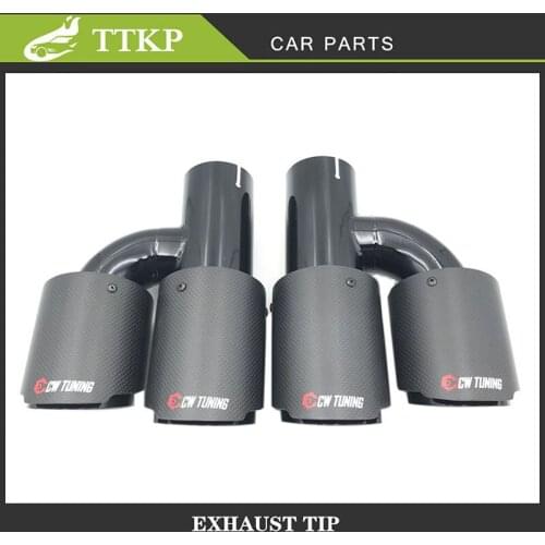 2 Piece Universal Modification accessories H Style Double exit Exhaust Tail Pipe Matt Carbon Fiber Stainless Steel Muffler Tip