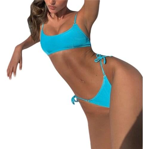 Women 2021 Bikini Solid Color Bikini Sets Triangle Tie Up Bra Swim Thong Swimwear Bathing Suits Two Piece Beachwear Biquinis