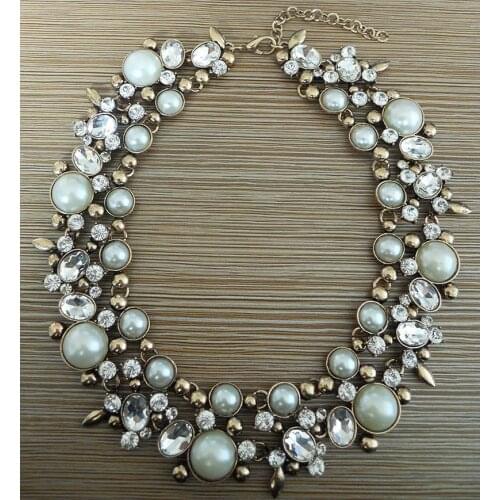 Fashion Crystal Large Collar Choker Necklace Women Faux Pearl Big Bib Choker Necklace Indian Wedding Party Statement Necklace
