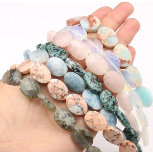 18*13mm Natural Stone Oval Shape Faceted Opal Jades Crystal Loose Spacer Beads for Needlework Jewelry Making Diy Bracelets 7.5