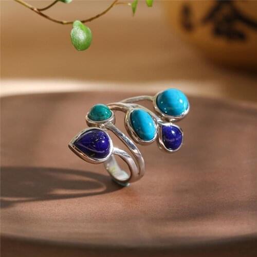 2019 New S925 sterling silver jewelry stylish and elegant ladies phoenix stone with lapis lazuli rings womens silver ring