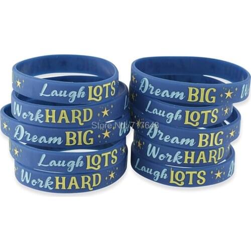 300PCS Laugh lots dream big work hard wristband silicone bracelets free shipping by FEDEX
