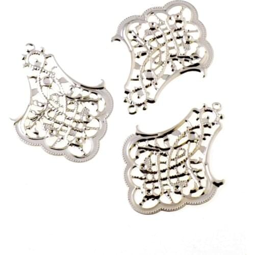 Free shipping 20Pcs Silver Tone Flower Filigree Wraps Connectors Metal Crafts Gift Decoration DIY 39x53mm