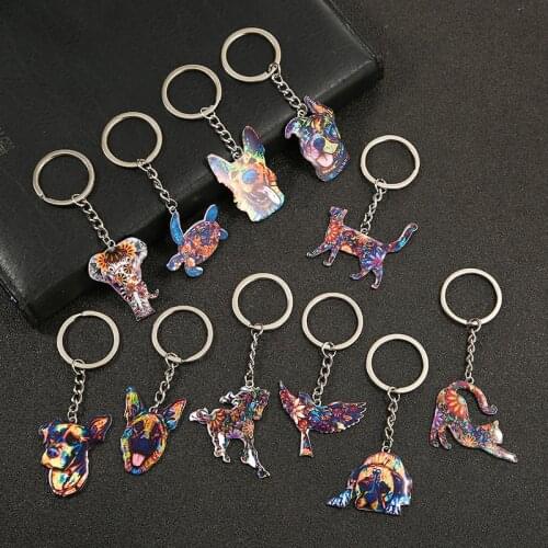 Fashion Colorful Flower Pattern Animal Keychain Lovely Design Dog Tortoise Elephant Bird Keyring Charms Pendant Bag Accessories