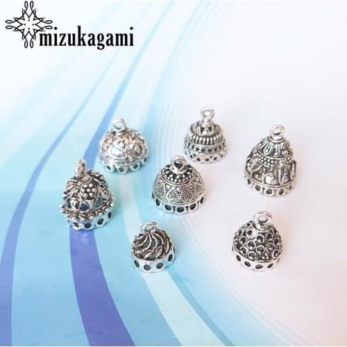 4pcs/lot Retro Zinc Alloy Bell Beads Tassels End Cap Charms Pendants For DIY Jewelry Making Finding Accessories