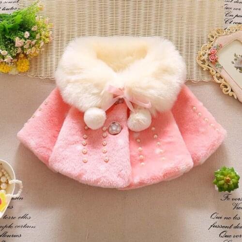 2019 Winter Baby Girls Coats Children Faux Fur Lapels Collar Polka Dot Jackets Kids Pearl Button Plus Velvet Thicken Outerwear