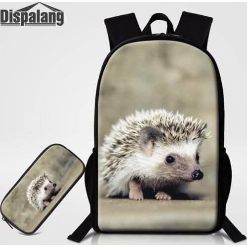 Dispalang 2cs/set Women Backpack Cute Hedgehog Print Kids School Pencil Bag for Teenage Girls Boys Daypack Rucksack Moclila