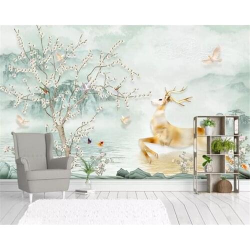 Beibehang Custom fashion personality wallpaper Modern minimalist Nordic tree elk photo background wall decoration 3d wallpaper