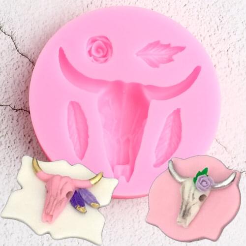 Bull Head Rose Flower Leaf Silicone Mold Feather Cupcake Topper DIY Fondant Cake Decorating Tools Candy Chocolate Gumpaste Mould