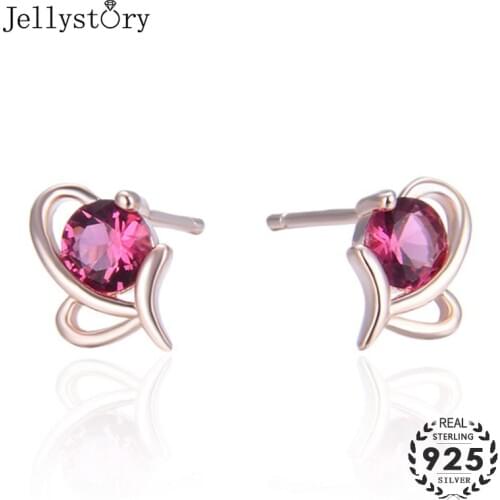 Jellystory Classic 925 Silver Stud Earrings with Ruby Gemstone for Women Butterfly Shape Earring Fine Jewelry Wedding Party Gift