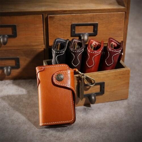 Leather Keychain Vintage Unisex Genuine Leather Key Pouch Handwork Key Wallet Holder Key Wallet