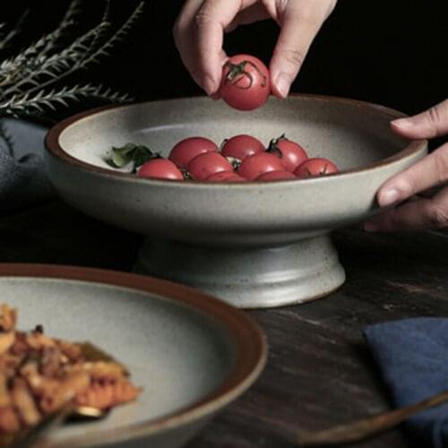 Creative Chinese Ceramic Fruit Plate Household Dish Plate Living Room Retro Personality Tall Plate Simple Sunflower Seed Plate D