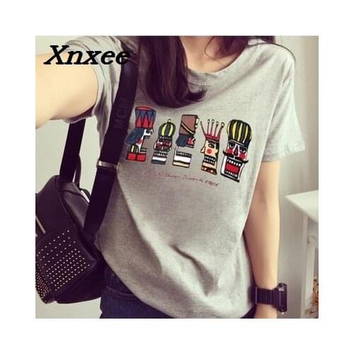 Summer women tops casual loose T shirt female short sleeve top tees printed t-shirt cotton tops plus size grey white and black
