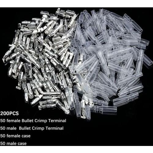 200Pcs 4mm Bullet Crimp Terminal Connectors Set Spade Connector 50 Female + 50 Male + 50 Case + 50 Case Wire Connectors Kit
