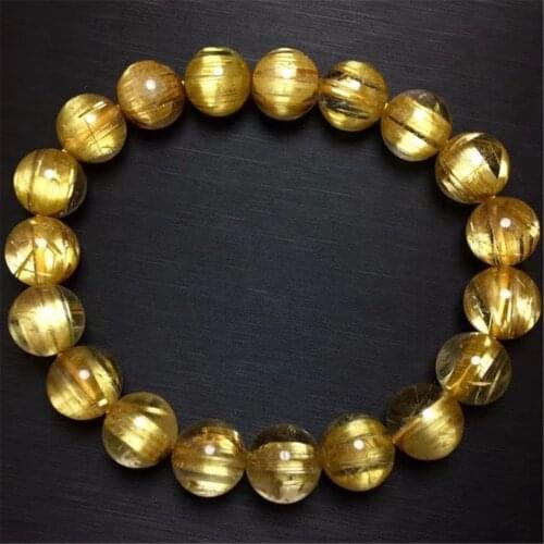10mm Natural Brazil Gold Rutilated Quartz Bracelet For Women Man Gift Round Beads Titanium Crystal Stretch Strands Jewelry AAAAA