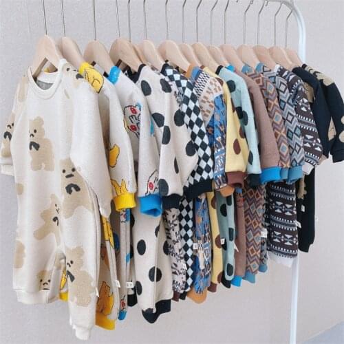 2021 New Fashion Bear Print Baby Boy Romper Autumn Infant Cartoon Clothing Winter Warm Toddler Long Sleeve Jumpsuit Girl 0-24M