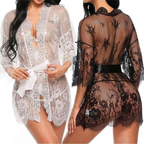 New Sexy Women Lingerie Lace Ruffles Robe See-through Babydoll Underwear Sleepwear Night Dress Erotic Sex Clothes Купальник