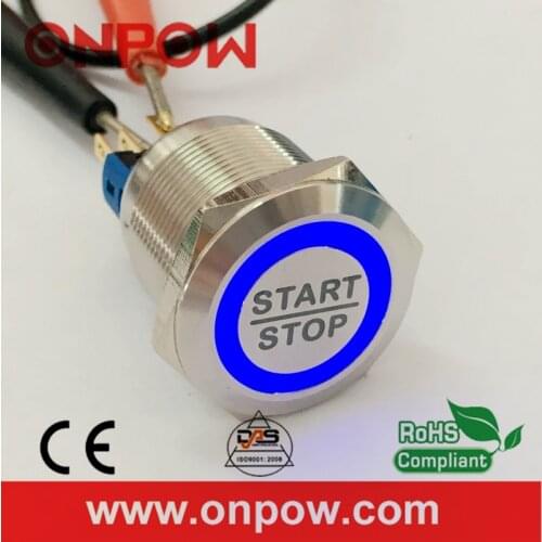 ONPOW 22mm Stainless steel Momentary Waterproof IP65 Engine start stop push button switch (GQ22-11E/B/12V/S SS) CE, ROHS