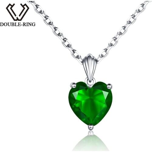 DOUBLE-R Classic Created Emerald Necklaces Real Solid 925 Sterling Silver Necklaces Pendants Fine Wedding Jewelry for women