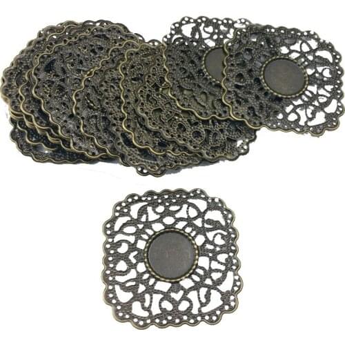 43mm 20pcs Wholesale Filigree crafts Hollow Round Embellishments Findings,Jewelry Accessories,Bronze Tone ornaments
