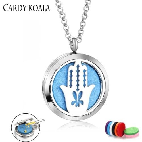 Popular aromatherapy jewelry palm print hollow pattern 30MM round magnet perfume essential oil necklace pendant