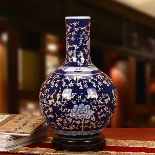 Hand painted blue peony of blue and white porcelain vase of Chinese style home vase for wedding decoration ceramic vase classic