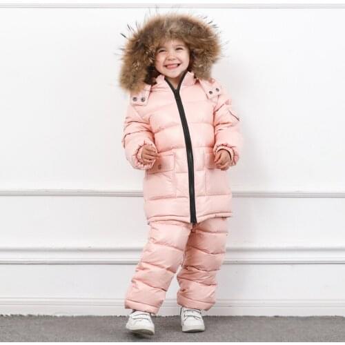 -30℃ Russia Winter Ski Snowsuit Jacket For Girls Boys Coats Outerwear Warm Duck Down Kids Boy Clothes