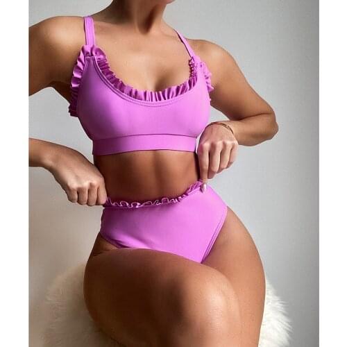 Sexy Ruffle Bikini 2021 Black Swimwear Women Swimsuit Tube Top High Waist Bikinis Set Swimming for Bathing Suit Woman Beachwear