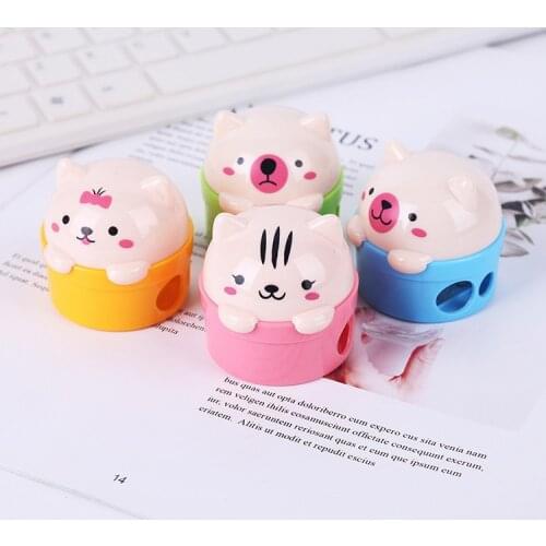 Ellen Brook 1 Pcs Stationery Double Holes Cartoon Cat Bear Plastic Pencil Sharpener For Kids Student School Office Supplies Gift